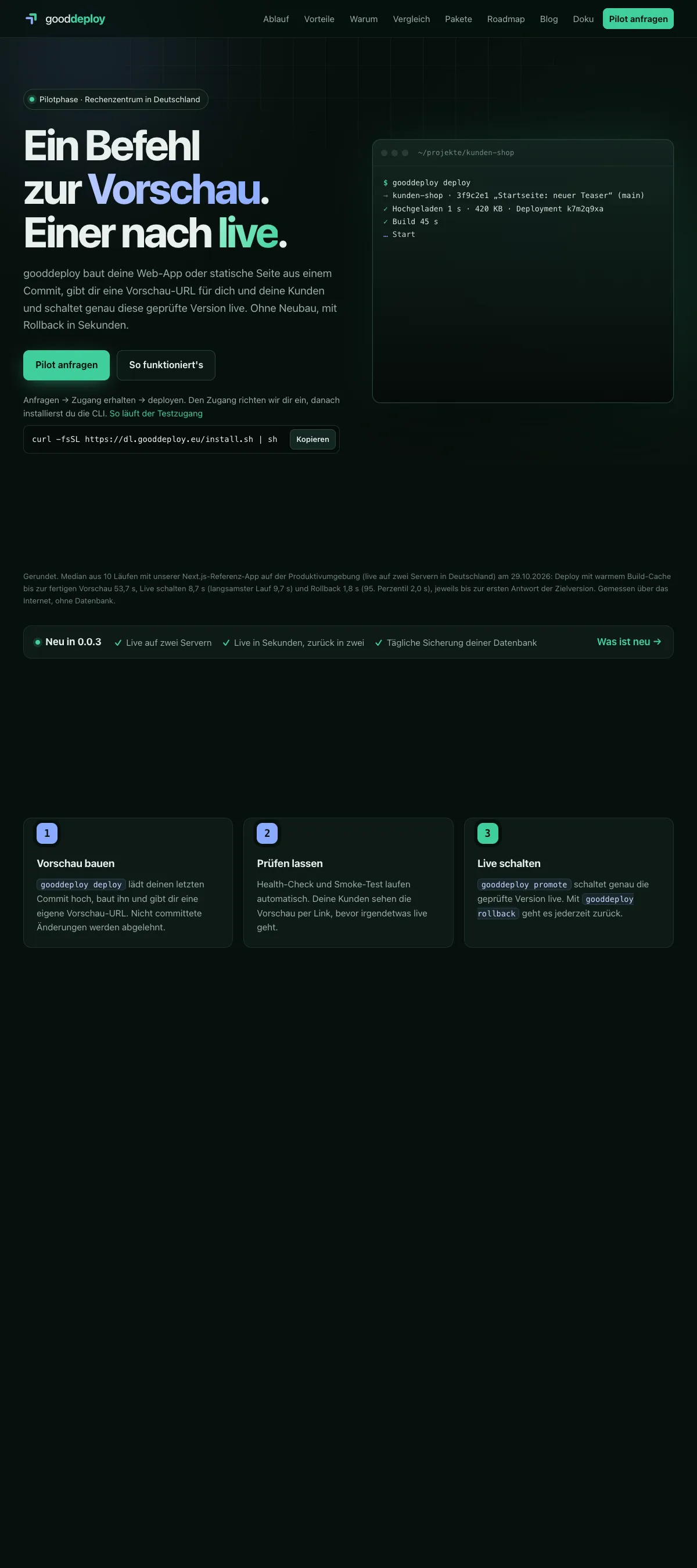 Website gooddeploy.eu auf Desktop und Telefon