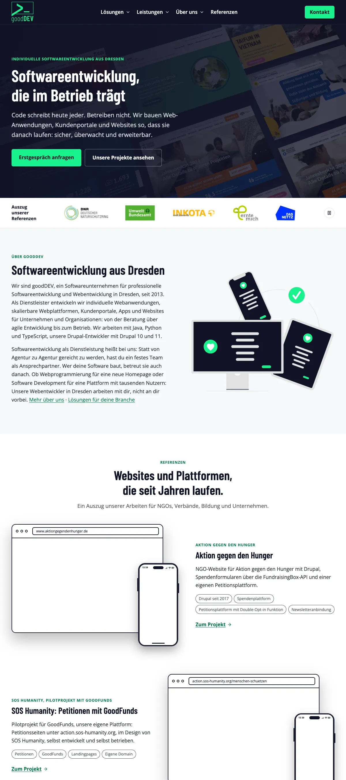 Neue Startseite von goodDEV auf Desktop und Telefon