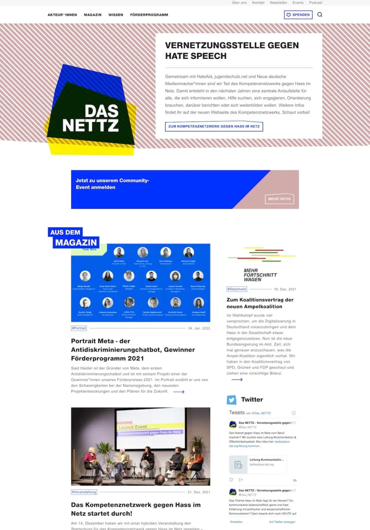 Das NETTZ: Startseite auf Desktop und Telefon