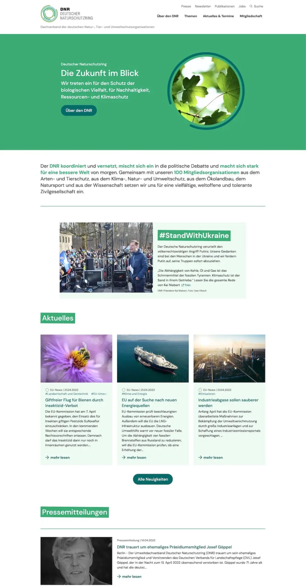 Deutscher Naturschutzring: Startseite auf Desktop und Telefon