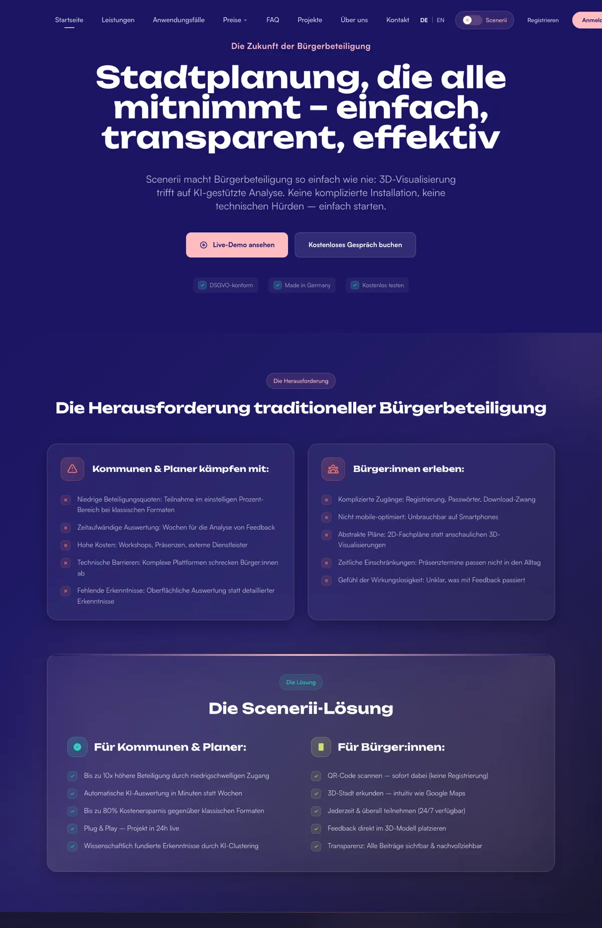 Scenerii: Codequalität, Sicherheit und Betrieb für digitale Bürgerbeteiligung: Startseite
